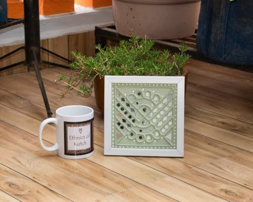Image of Ethnics of Kutch Traditional Kutch Handicraft Mud-Mirrorwork Lippan Kam Wall Art With Frame - Square (07 Inch x 07 Inch) - (Pista - LKT-0105)