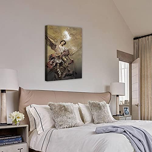 ZHONGYUTONG St. Michael The Archangel Poster Artwork Stretched and Framed Giclee Print Painting Canvas Wall Art Living Room Posters Bedroom Painting for Home Decor ,Ready to Hang (12x18inch)