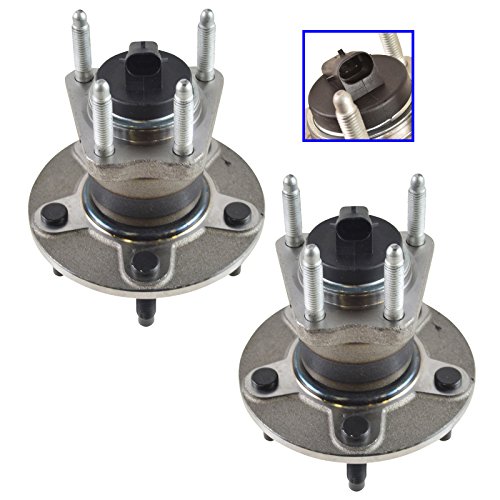 Image of TRQ Rear Wheel Bearing and Hub Assembly Set 2 Piece Compatible with 04-12 Chevrolet Malibu 05-10 Pontiac G6 4 Wheel ABS 09-10 Cobalt SS 5 Lug Wheels 08-10 HHR 07-09 Saturn Aura 09 Panel