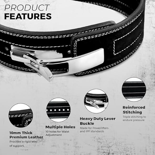 Flexz Fitness Lever Weight Lifting Belt Leather - 10MM 13MM Powerlifting Gym Belts for Men & Women - Lower Back Support for Weightlifting Deadlifts Squats Heavy Duty IPF Bodybuilding