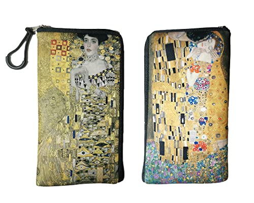 Tainada Men Women Phone Neoprene Shockproof Zippered Case Bag Pouch with Finger Ring Strap for iPhone 16/15/14/13 Pro Max, Samsung S24+, S24, S23, A54, A35, Z Fold 5 (Klimt The Kiss)