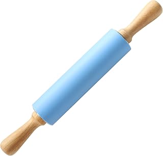 Honglida 15-Inch Non-Stick Silicone Rolling Pin with Comfortable Wood Handles for Baking Pizza Pies Fondant