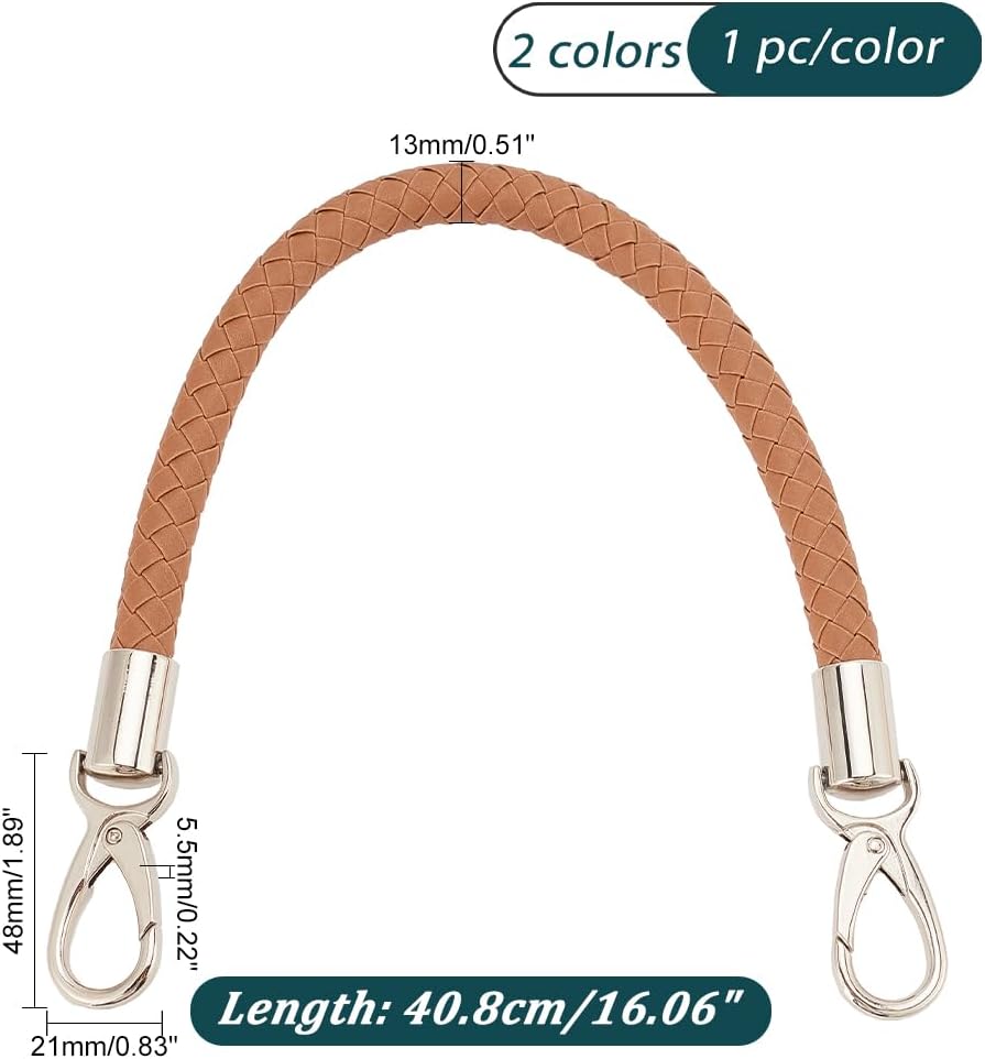 PH PandHall 2pcs Braided Purse Straps, 2 Colors 16 Inch PU Leather Handbag Handles Short Handbag Strap Replacement Handles with Silver Lobster Clasp for DIY Underarm Bag Shoulder Bag Handbag Tote - Image 2