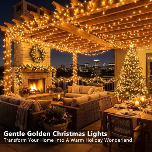 Image of BrizLabs Gold Christmas Lights Outdoor 300 Count 69.6ft Incandescent Christmas Lights Connectable Warm Glow Light String UL Certified Xmas Mini Light Green Wire for Indoor Outdoor Tree Holiday Party