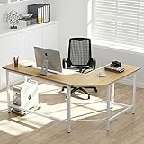 Tribesigns Modern L-Shaped Desk Corner Computer Desk PC Laptop Study Table Workstation Home Office Wood & Metal (Walnut + White Leg)