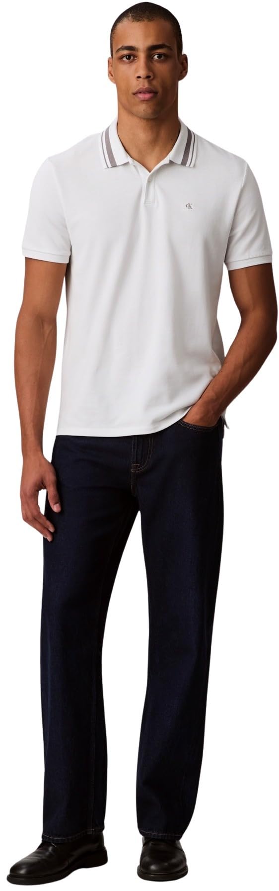 Calvin Klein Polo de Manga Corta Hombre Monogram Pique Tipped de algodón