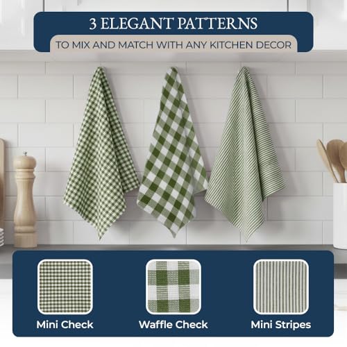 Image of LANE LINEN Kitchen Towel and Pot Holder Sets 20 Pc - Eco Friendly Reusable Cotton Dish Towels, Soft Flour Sack Tea Towels, Absorbent Kitchen Hand Towels, Heat Resistant Oven Mitts for Cooking - Olive