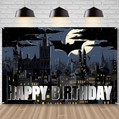 Superhero Bat Happy Birthday Backdrop, Hero Birthday Party Backdr...