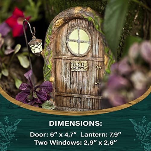 Fairy Door And Windows For Trees – Glow In The Dark Yard Art Sculpture Decoration For Kids Room, Wall And Trees Outdoor | Miniature Fairy Garden Outdoor Decor Accessories With Bonus Fairy Lantern #TOP2