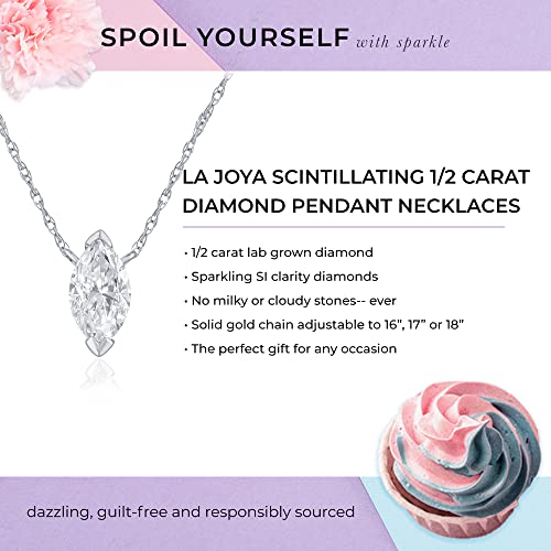 La Joya Diamond Solitaire Pendants For Women | Stunning Lab Grown Marquise 1/2 Carat Diamond Necklaces For Women | 14K White Gold Floating Diamond Necklace | Solid Gold Chain Included #TOP3