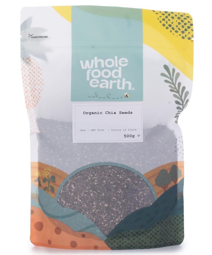 Wholefood Earth Organic Chia Seeds – 500g | Raw | GMO Free | Vegan | Source of Fibre | Certified Organic