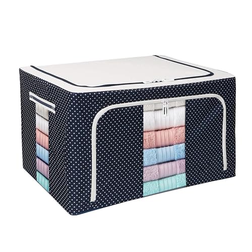 Image of Yellow Weaves Polyester Foldable Cloth Storage Box /Wardrobe Organizer - 66 Ltr, 1 Piece, Blue, 33 Cm, 40 Cm