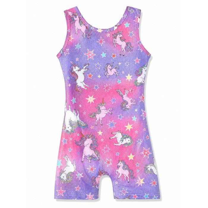 HOZIY Gymnastics Leotards for Girls with Shorts Toddlers Biketards Rainbow Unicorn Dinosaur Mermaid Leopard Flower Galaxy