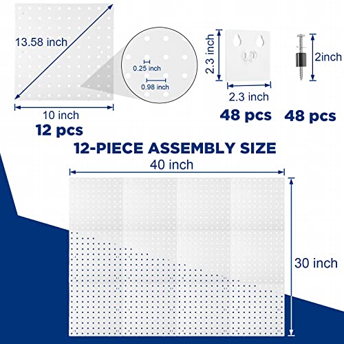 12 Pieces Pegboard Wall Panel Plastic Pegboard Wall Mount Display Peg Board Wall Organizer 10 X 10 Pegboard 2 Installation Methods For Room Kitchen Bathroom Office Garage (White) #TOP1