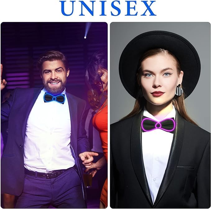 Nœud Papillon LED Mstnoixgc - Lumineux Avec Fibre Optique - 3 Modes - Pour Fêtes Et Déguisements