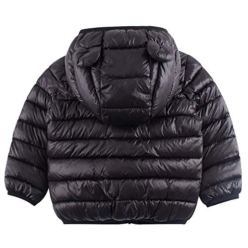 Baby Boys & Girls Down Alternative Winter Warm Hoodie Jacket Coats Cute Black Padded Light Puffer Jacket Coat for Snow Rain or Cold Weather 2-3 Years Old