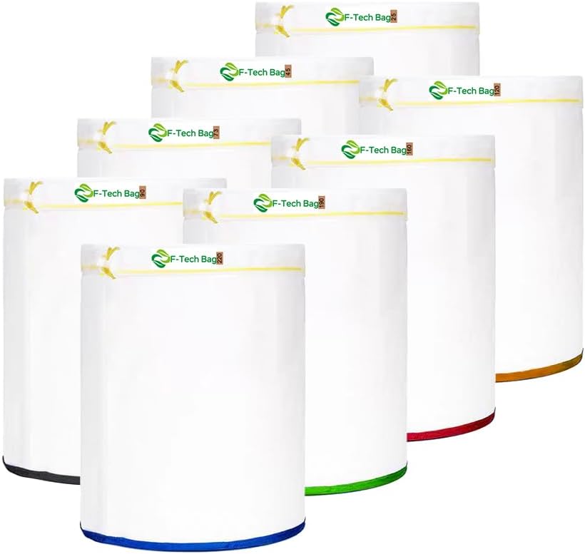 All Mesh Plant Filter Bags 5 Gallon 8 Bag,8 Color Reusable Bubble Bag and with Filter Screen and Storage Pouch for Hydroponics, Gardening, Juice etc. (5 Gallon- 8 Bags)