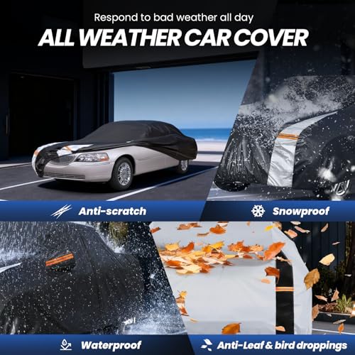 Image of Multi-Layer Car Cover Custom Fit for Lincoln Town(1998-2011), 100% Waterproof All Weather for Automobiles, Gift with Towel, Heavy Duty Car Covers for Rain Sun UV Protection with Door Zipper.