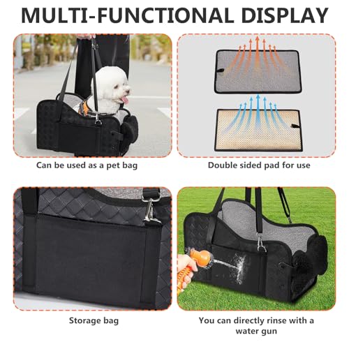 Hunde Autositz für kleine Hunde, Hundesitz Auto für Kleine bis Mittlere Hunde, Rutschfester Hundeautositz mit Sicherheitsgurt,Waschbar, Weiches Hundekissen mit Seitentaschen Schwarz