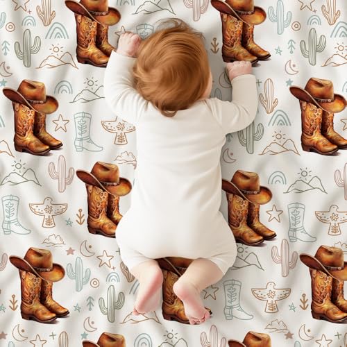 Image of Western Baby Blanket, Cowboy Minky Blankets for Boys Girls, Nursery Room Decor, Soft Warm Lightweight Nursery Bed Blanket for Newborn Toddlers Son Daughter (01)