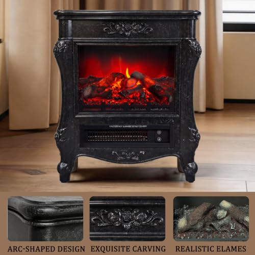 Image of FESTIVITY 18 inch Electric Stove Fireplace, 1500W Thermostat with 5100 BTU Heat Output, Adjustable Flame & Brightness Levels, Portable Electric Fireplace for Bedroom & Living Room-Black Marble
