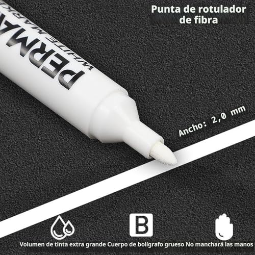 Miniatura 7 de Riyaned Rotulador Blanco,Rotuladores Blancos Permanentes,Impermeable, De Secado Rápido, Ancho De Trazo De 2,0 Mm, Adecuado Para Piedra, Madera, Vidrio, Cerámica, Lona, Neumáticos 1pcs .