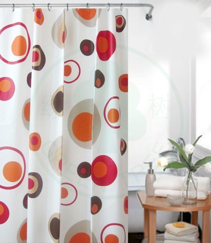 PEVA DUSCHVORHANG ROT BRAUN KREISE 180x180 cm INKL. RINGE