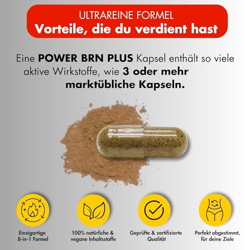 POWER BRN PLUS - Schnelle Formel mit 8-in-1 Rezeptur (hochdosiert) - Apfelessig, Grüntee, Cholin, Zink + weitere - 90 Kapseln mit hoher Bioverfügbarkeit - Premium Cut-Komplex - Vegan & Laborgeprüft – Bild 4