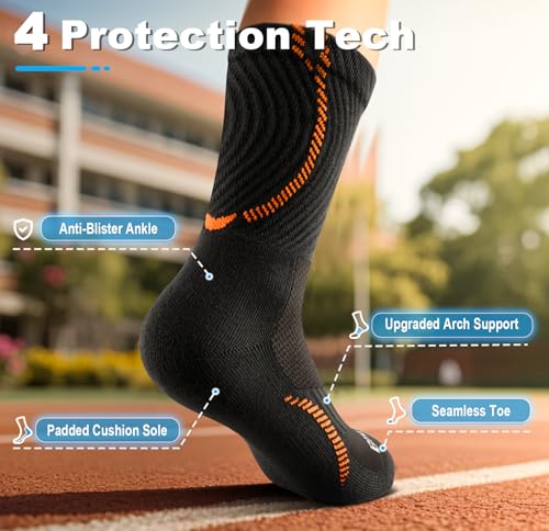 Boys Socks Compression Athletic Crew Socks Cushioned Running Arch Support 4 Pairs for 4-12 Years Old Gilrs Kids Youth3