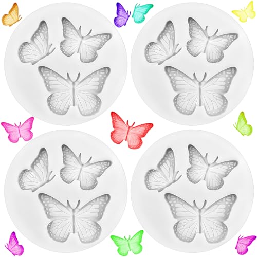 4 moldes de silicona con forma de mariposa para chocolate, decoración de tartas, antiadherentes, bonitos moldes, bandeja para cubitos de hielo, herramientas caseras para manualidades, arcilla polimé