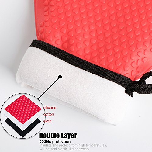 Loveuing Kitchen Oven Gloves - Silicone And Cotton Double-Layer Heat Resistant Oven Mitts /Bbq Gloves /Grill Gloves - Perfect For Baking And Grilling - 1 Pair (One Size Fits Most, Red) #TOP3