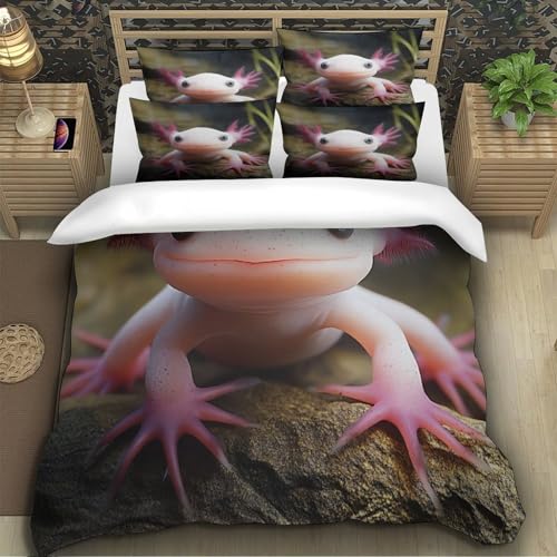 Parure de lit axolotl 3D en microfibre résistante et fermeture éclair facile
