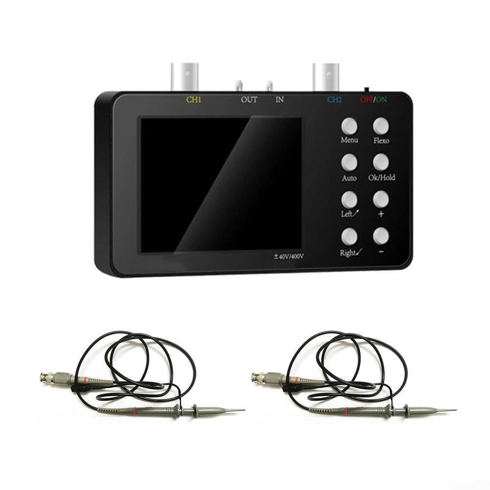 Oscilloscopio di memoria digitale 10 MHz a 2 canali con generatore di segnale, oscilloscopio portatile portatile 50 MSa/s LCD da 3,2 pollici per riparazione e fai da te (host + 2 campioni)