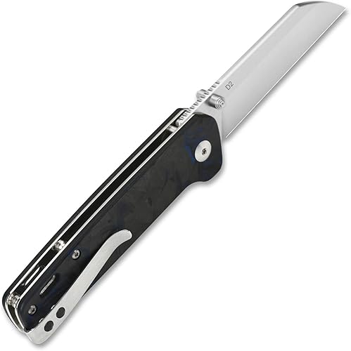 Miniatura 3 de QSP Penguin - Cuchillo de bolsillo, hoja D2, varias opciones de mango (hoja de acabado satinado de 2 tonos, mango de cobre)