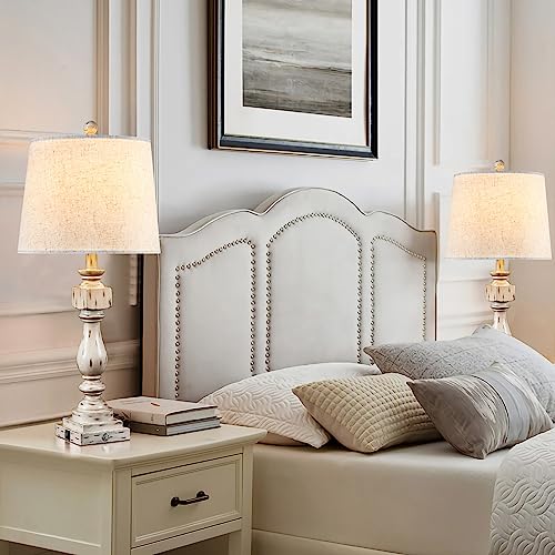 Farmhouse Table Lamp Set Of 2 For Living Room, 29" Rustic Bedside Nightstand Lamp, 3-Way Dimmable Touch Control Lamps With Linen Drum Shade Bedroom (Bulbs Included) #TOP3