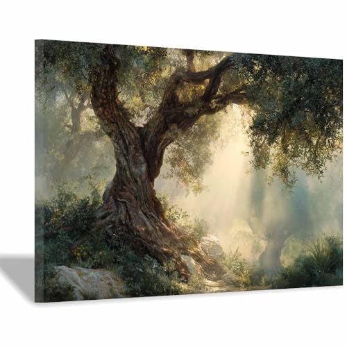 Toile Les arbres ombragés poster nature vert encadrée pour une ambiance salon zen