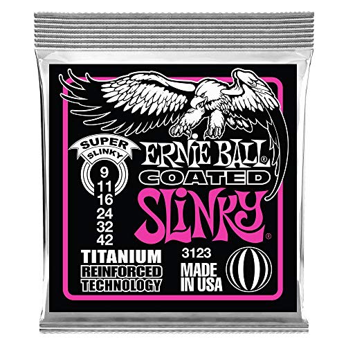 Ernie Ball Super Slinky Coated Titanium Electric Guitar Strings, 9-42 Gauge (P03123)