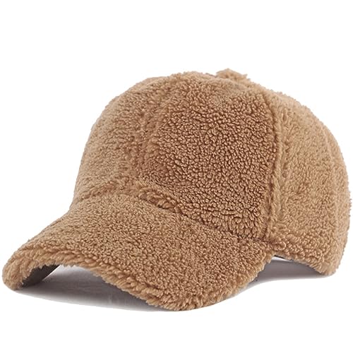 Faux Fur Cow Print Baseball Caps for Women Men Girls Fashion Winter Warmer Hats Adjustable Black White Sun Cap (Brown)