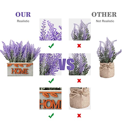 Linkstyle 2Pcs Artificial Lavender Potted Plant, Fake Lavender Plants In Rustic Wooden Planters, Purple Lifelike Faux Lavender Flowers, Fake Lavender Flower Arrangement For Home Office Kitchen Decor #TOP2