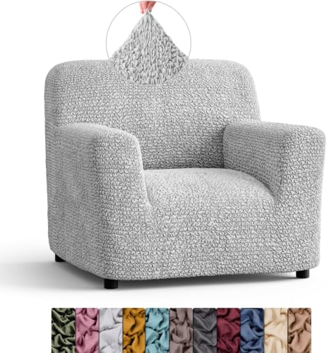 Image of Bellissima Sofa Covers - Premium Luxury Microfibra Plain Stretchable Sofa Cover Single Seater Fully Covered Slipcover, Imported from Italy (Pearl)