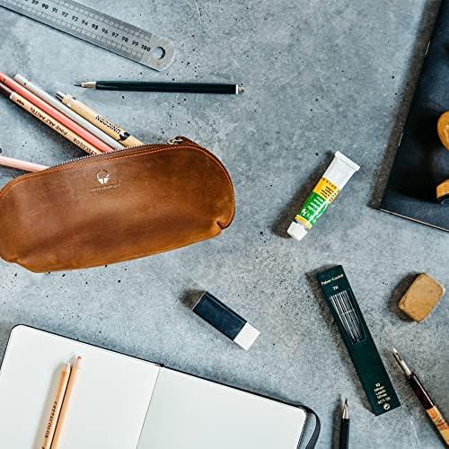 DONBOLSO Pencil Case Valencia I Genuine Leather Pencil Pouch for Women and Men for Uni, School, Travel I Portable Pencil Case for Stationery or Toiletries I XL Brown Vintage