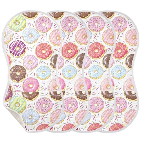 xigua Colorful Donuts Muslin Baby Burp Cloths Set of 4, Super Soft & Absorbent Burping Rags, Cotton Burp Clothes Shower Gift for Newborn, Baby Girls and Boys3