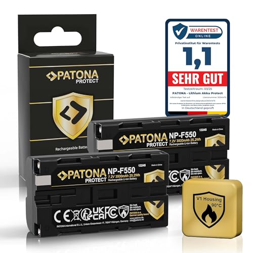 PATONA 2X Protect NP-F550 Akku 3500mAh Ersatzakku kompatibel mit Sony Camcorder, LED Indikatoren Beleuchtung Videoleuchte, Kamera Monitore, Battery NP-F750 NP-F950 NP-F970 NPF550 NP F550