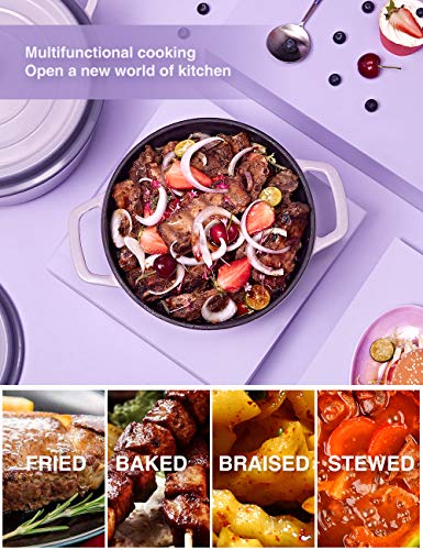 Sulives Non-Stick Enamel Cast Iron Dutch Oven Pot with Lid Suitable for bread baking use on gas electric oven 3 Quart for 2-3 people(Purple)