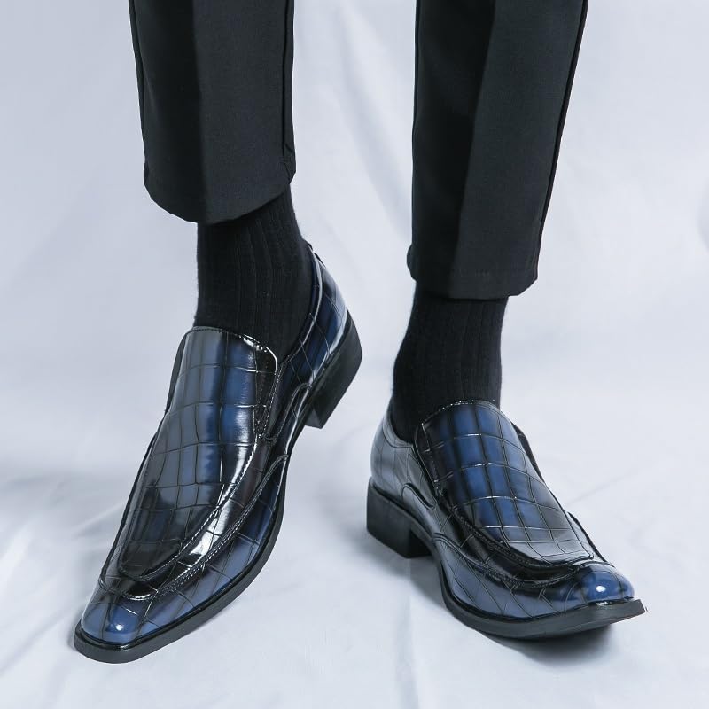 Oxford Formal Shoes for Men Slip On Square Burnished Toe Apron Toe Block Pattern Block Heel Low Top Non Slip Rubber Sole Anti-Slip Outdoor4