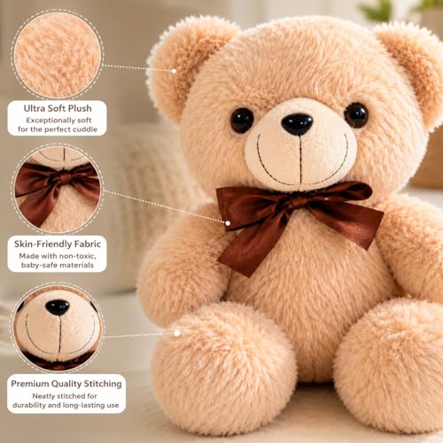 Image of Soft Teddy Bear 28 cm Brown Plush Toy for Kids | Cute Stuffed Teddy Bear | Soft Cuddly Toy