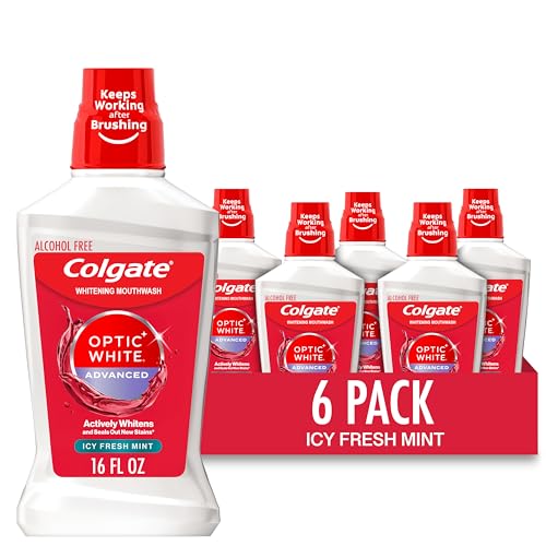 Colgate Optic White Teeth Whitening Mouthwash, Icy Fresh Mint, 6Pk, 16fl oz | 2% Hydrogen Peroxide Whitening Formula, Enamel-Safe, Alcohol-Free, Seals Out New Stains, Freshens Breath, Non-Burning - image 1