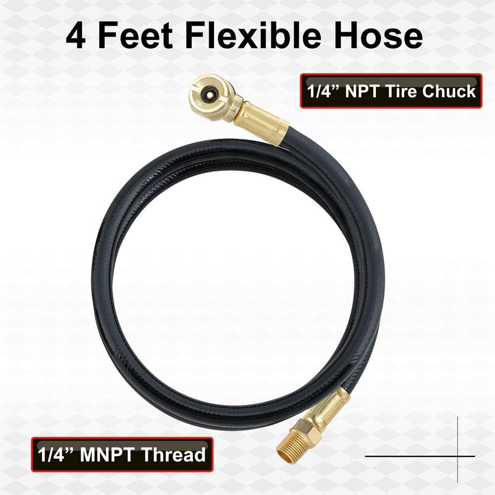 Air Tank Repair Kit W/ Valve, Pressure Gauge and 4 Feet Air Tank Hose Assembly Accessory for Portable Carry Tank