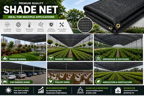 Image of Bio Blooms Gardening Shade Net 50% UV Treated | Full Black Thick HDPE Agro Shadenet for Agriculture Garden Balcony Greenhouse Building Construction Safety Net | 3x20 Meters