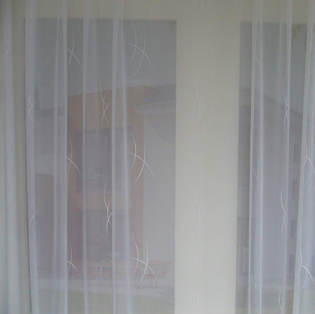Hochwertige Gardine Fertiggardine Voile Store Schal mit Stickerei Faltenband und Bleiband weiß Milano 250 x 300 cm (HöhexBreite)